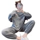 thumbnail image 5 of Pijama de mujer con estampado de gofres de primavera y otoño e invierno con cara sonriente, traje deportivo de verano de manga larga, ropa de casa, 5 of 6