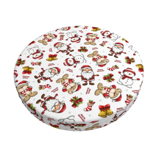 Disketp Christmas Santa Cartoon Snowman Funda Redonda para Taburete, Funda de Cojín para Silla de Bar Suave y Elástica-12 inch