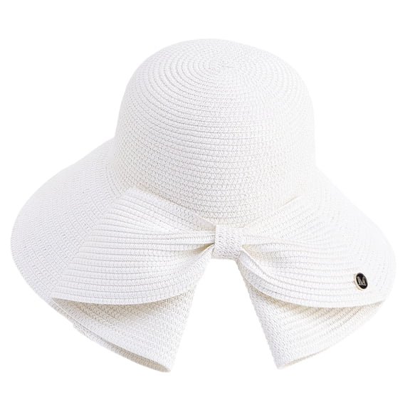 Women's Back Bow Knot Straw Sun Hat with Split Brim - UPF 50 UV Protection Foldable Beach Hat