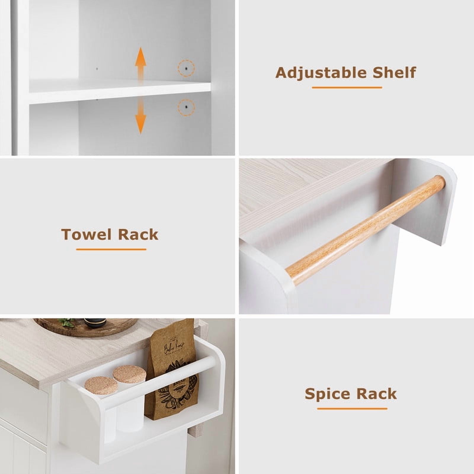 Versatile Rolling Kitchen Island with Trash Can Storage Cabinet, Indoor Kitchen Serving Cart with Drop Leaf, Racks & Drawers