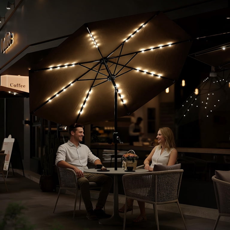 lighted patio table umbrella 7 Point 5Ft Solar With Integrated LED Lighting Enjoy effortless opening and closing with the user Panapinka 10FT olar LED Lighted