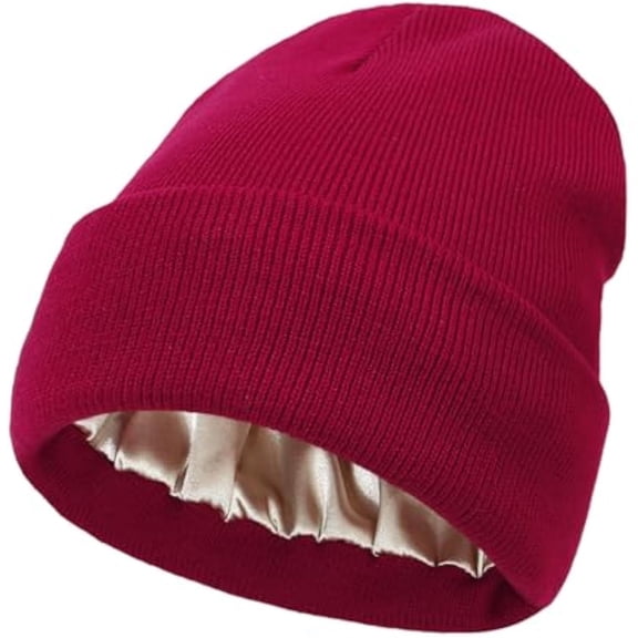 Satin Lined Beanie for Women, Women Satin Lined Knit Beanie Hat Solid Color Soft Warm Winter Sleep Casual Cap