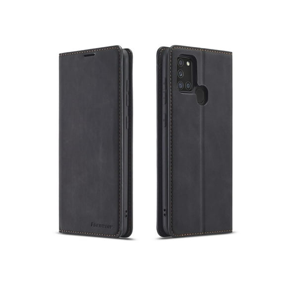 Samsung Galaxy A21S Case, Premium PU Leather Cover TPU Bumper with Card Holder Kickstand Hidden Magnetic Shockproof Flip Wallet Case