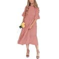 thumbnail image 1 of Txlixc, vestido Midi informal de verano para mujer, vestido fruncido de manga corta acampanado de Color sólido, vestido holgado de línea A a la moda Txlixc Moda, 1 of 5