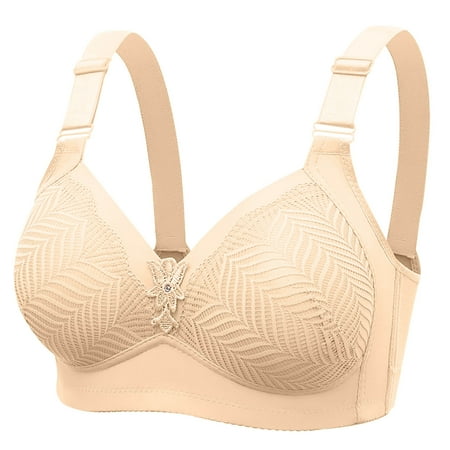 BYHONG Women s Large Size Thin Push Up Side Draw Bra Non Non Wireless Chest Lift Adjustable Comfortable Underwear Beige 44/100
