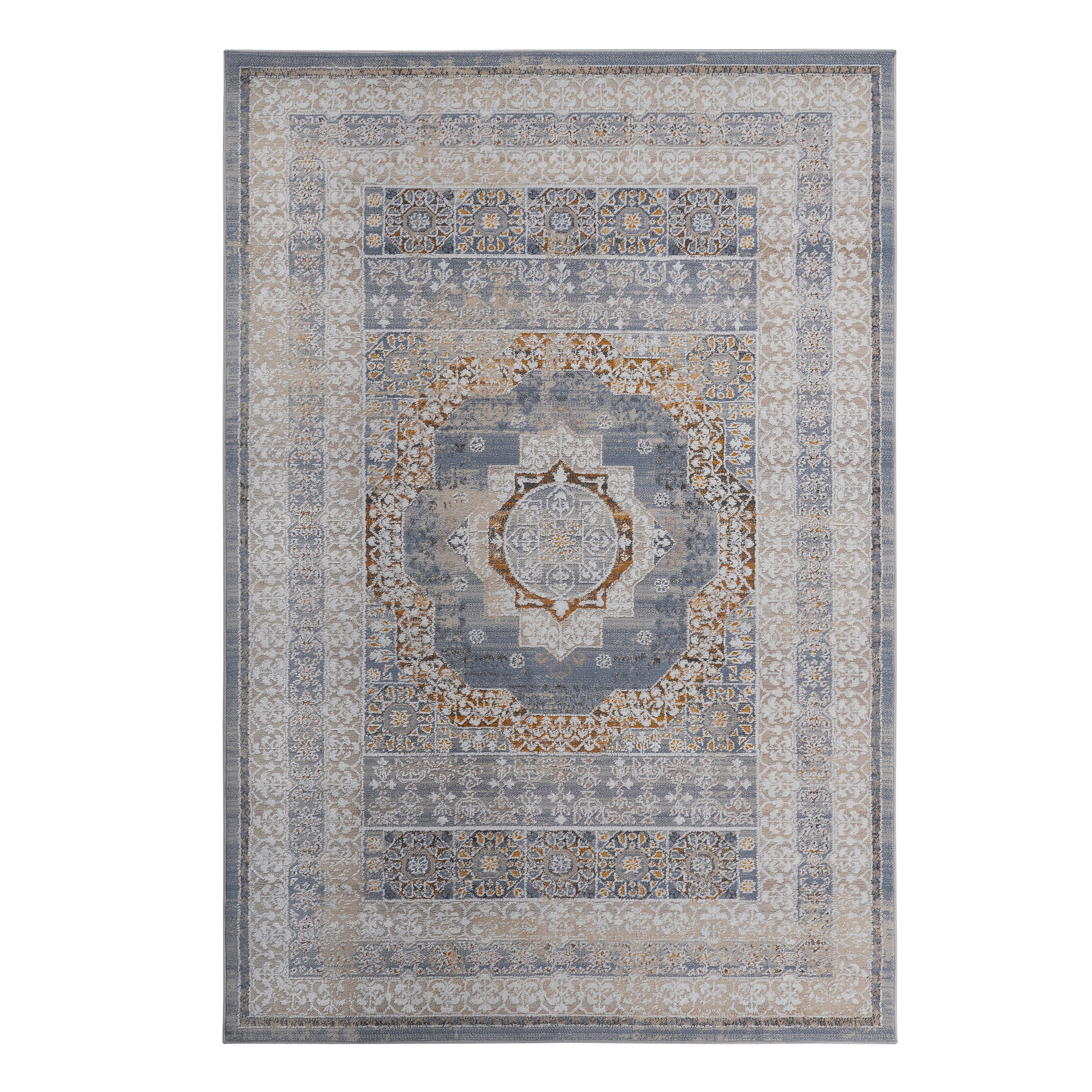 2' x 3' Blue Ivory Medallion Area Rug Non-Shedding Stain Resistant Medium Pile Carpet for Living Room Bedroom Dining Room Home Office Entryway