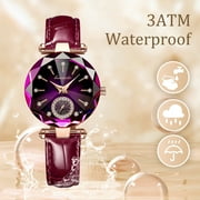 Watch for Women Round Quartz Waterproof Wristwatches Luxury Jewelry Design Watches Leather Band Ladies Watch Gift for Women