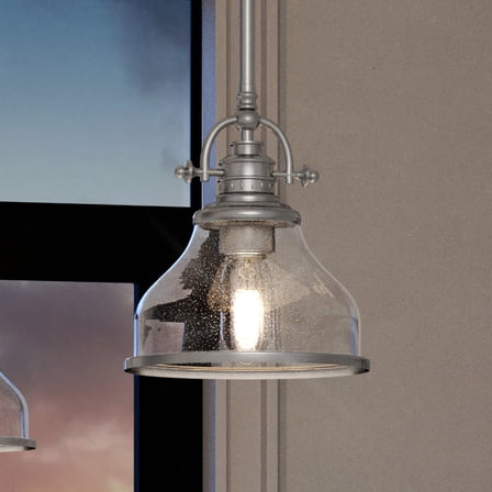 Luxury Traditional Indoor Pendant, 9.50''H x 8.00''W, with Classic Style Elements, Vintage Design, Brushed Nickel Finish and Clear Seeded Glass, UQL3661