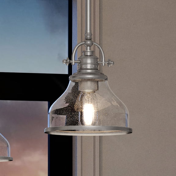 Luxury Traditional Indoor Pendant, 9.50''H x 8.00''W, with Classic Style Elements, Vintage Design, Brushed Nickel Finish and Clear Seeded Glass, UQL3661