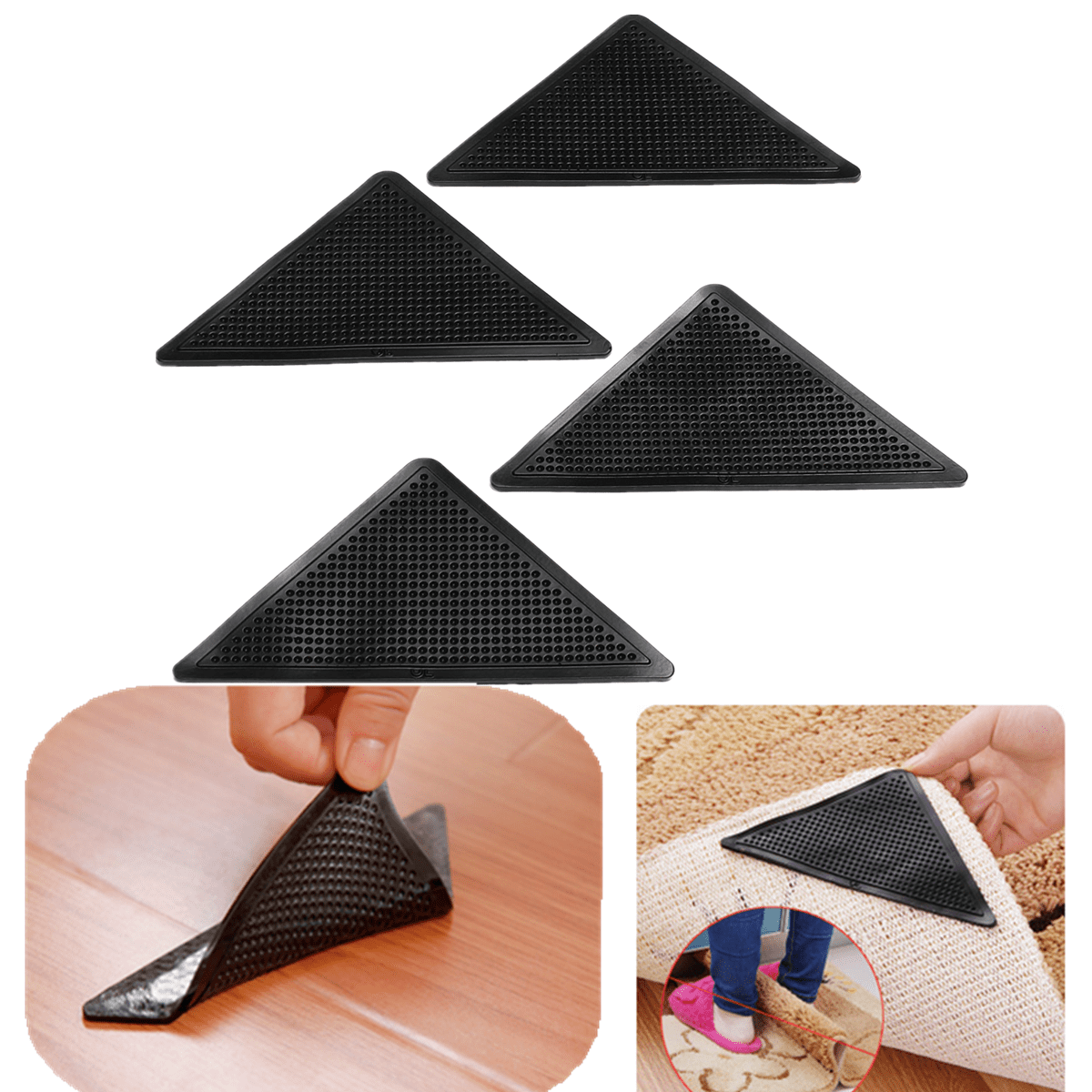 4 Pairs Rug Grippers Reusable Anti Skid Non Slip Washable Grip Floor Carpet Mat 