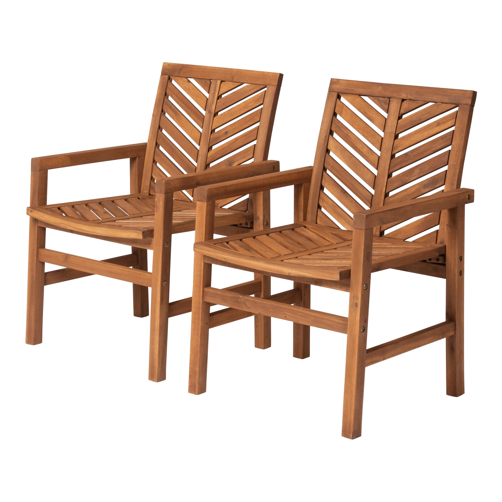 Walker Edison Solid Acacia Wood Chevron Outdoor Chair, 2pk - Brown