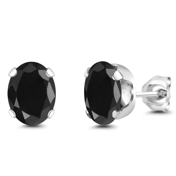 Gem Stone King 925 Sterling Silver Black Sapphire Stud Earrings for Women Men | 3.32 Cttw | Gemstone September Birthstone | Oval 8X6MM