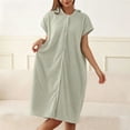 thumbnail image 2 of Women Hooded Short Sleeve Bath Robe Snap Front Absorbent Shower Wrap Bathrobe Loose Cozy Spa Loungewear Green One Size, 2 of 6