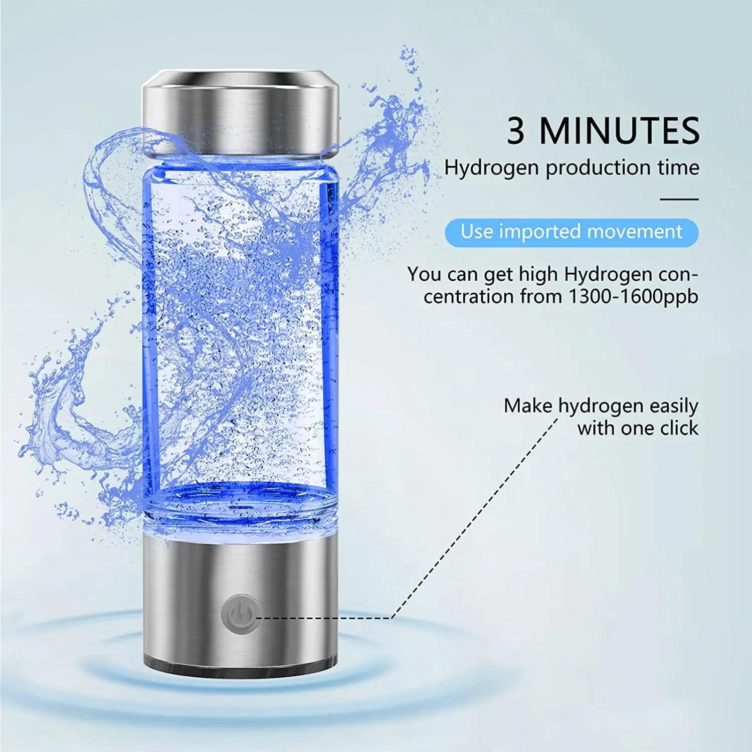 Hydrogen Water Bottle, 2024 Portable Hydrogen Water Machine, Hydrogen Water Bottle Generator, Hydrogen Water Ionizer Glass Cup for Home Travel (Silver)