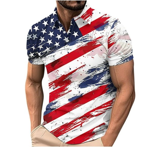 Save On Summer Polo Shirts For Men Independence Day Patriotic Collared Tee Shirts Ultra Soft Short Sleeve Tunic Tops Causal Retro Sweatwear Usa Flag Star Stripe Top Beach Holiday Outfits