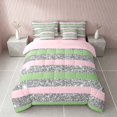 thumbnail image 2 of Homewish Contemporary Striped Twin Bedding, Pink Green Silver Bedding Comforter Set, Pink Reversible, 7 Pieces, 2 of 6