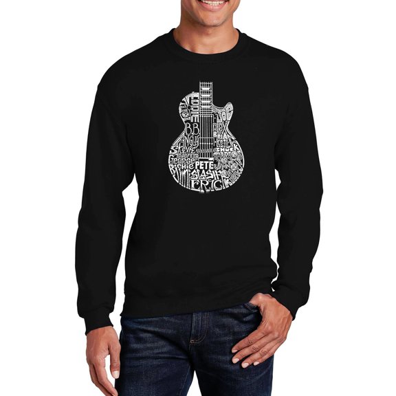 LA Pop Art Men's Word Art Crewneck Sweatshirt - Rock Guitar Head