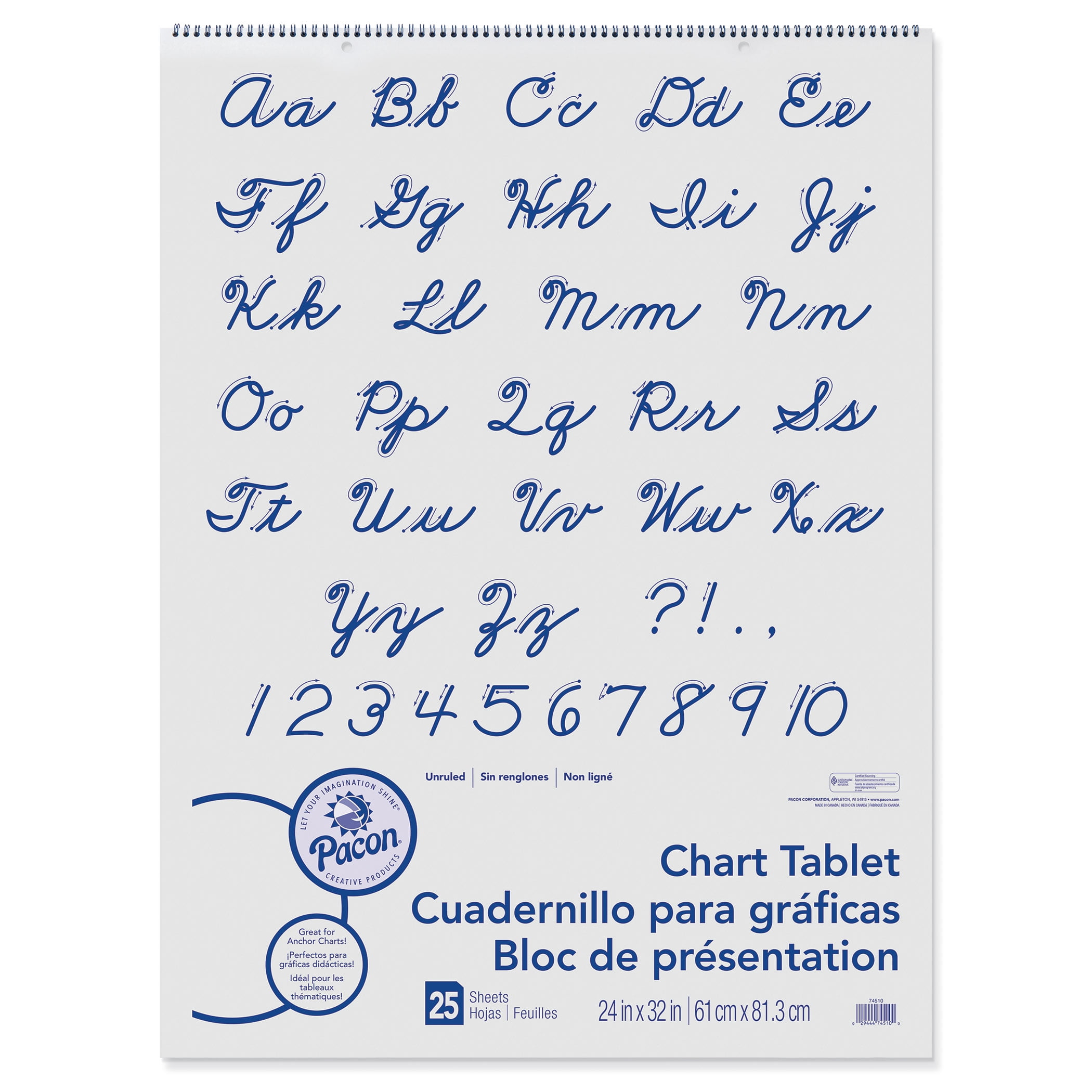Pacon Chart Tablet, Cursive Cover, Unruled 24" x 32", 25 Sheets, 2 Tablets
