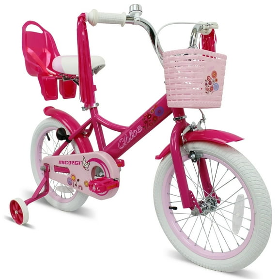 Micargi 16" inch Girl Kids Bike with Basket Girls with Training Wheels 4 5 6 7 Year Princess Toddler Barbie Pink