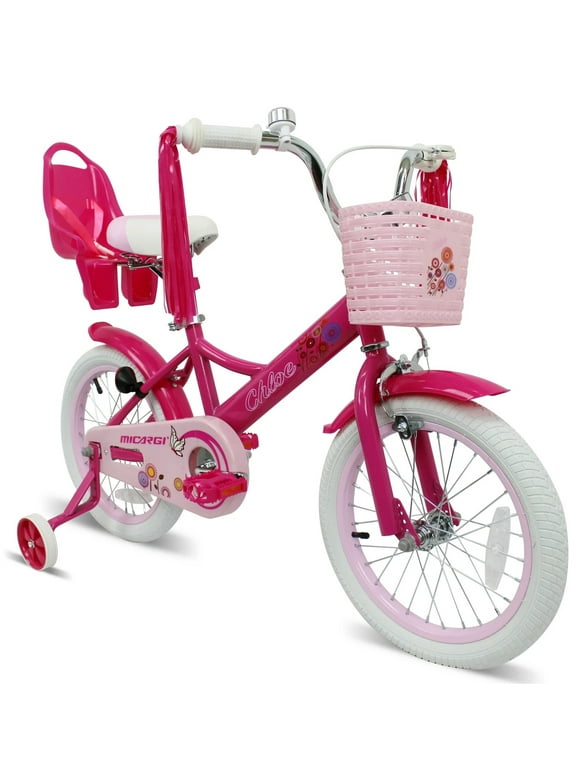 Micargi 16" inch Girl Kids Bike with Basket Girls with Training Wheels 4 5 6 7 Year Princess Toddler