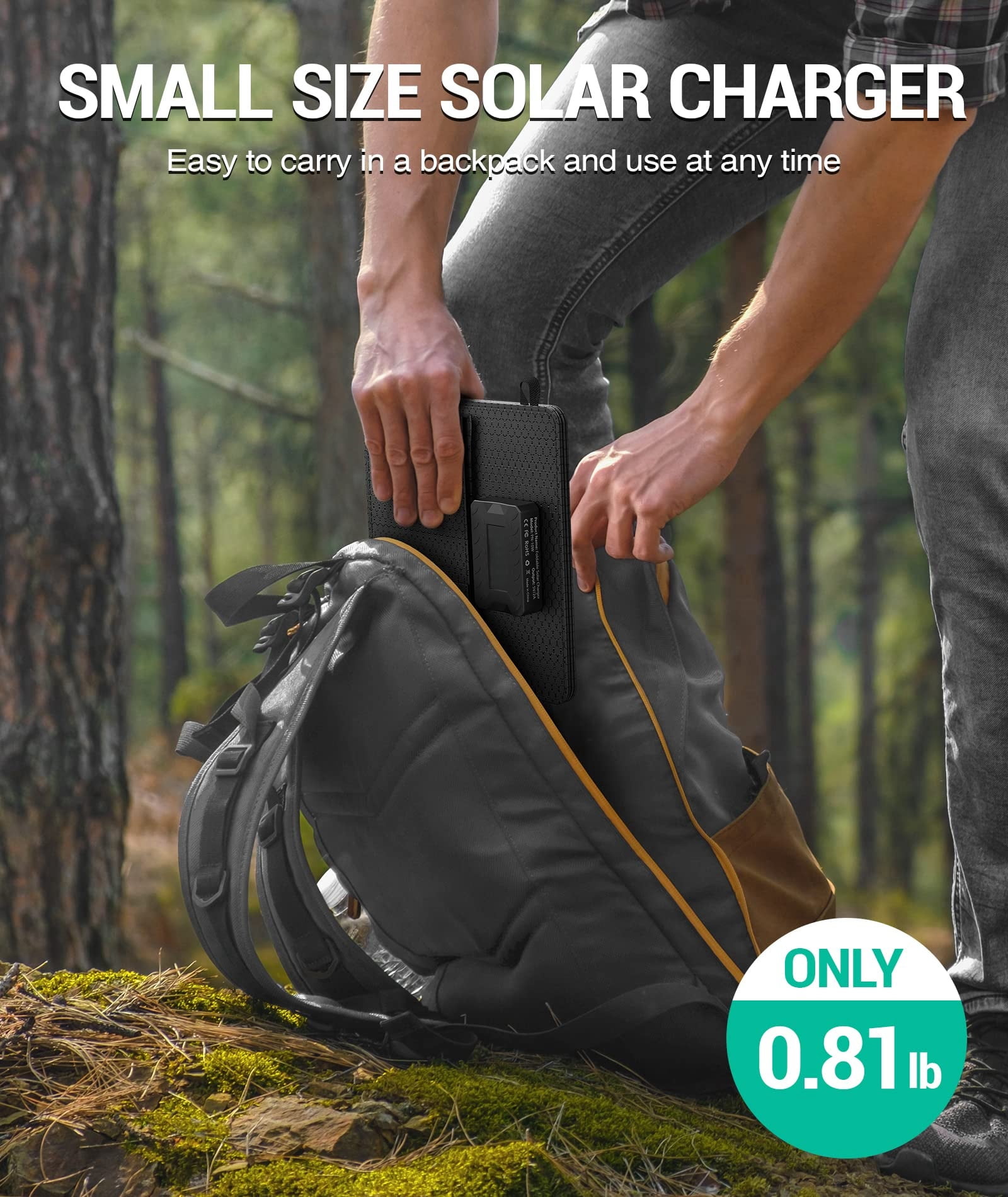 10W Foldable Portable Solar Charger with Dual USB Outputs, 24% High Efficiency Solar Panels, Waterproof, Dustproof & Shockproof, Compatible with Most Devices