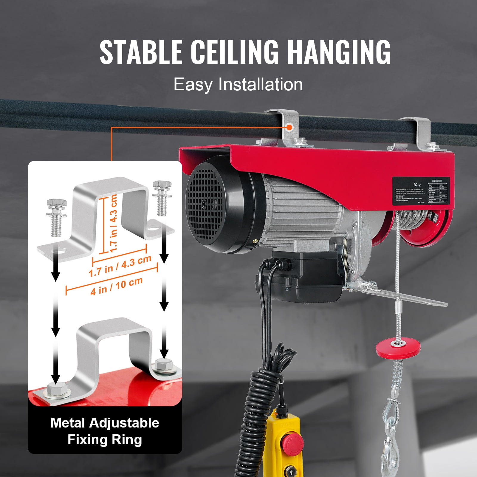 KFFKFF Electric Hoist 1760lbs Crane Winch with Wired Remote Control 1450W 110V