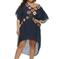 thumbnail image 4 of SWSMCLT Women's Crochet Swim Cover Up Dress Cover Up Slit V Neck Bathing Suit High Low Batwing Sleeve Beach Floral Side Split Hollow Out Swimsuit Bikini Swimwear Navy One Size, 4 of 5
