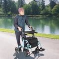 thumbnail image 2 of Giantex Déambulateur à Roulettes Pliant 2 en 1, Fauteuil Roulant Portable avec Hauteur Ajustable, Bleu Marine, 2 of 6