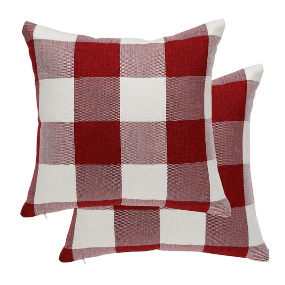 Unique Bargains 2-Pack Checks Pattern Decorative Throw Pillow Covers Red 18" x 18"