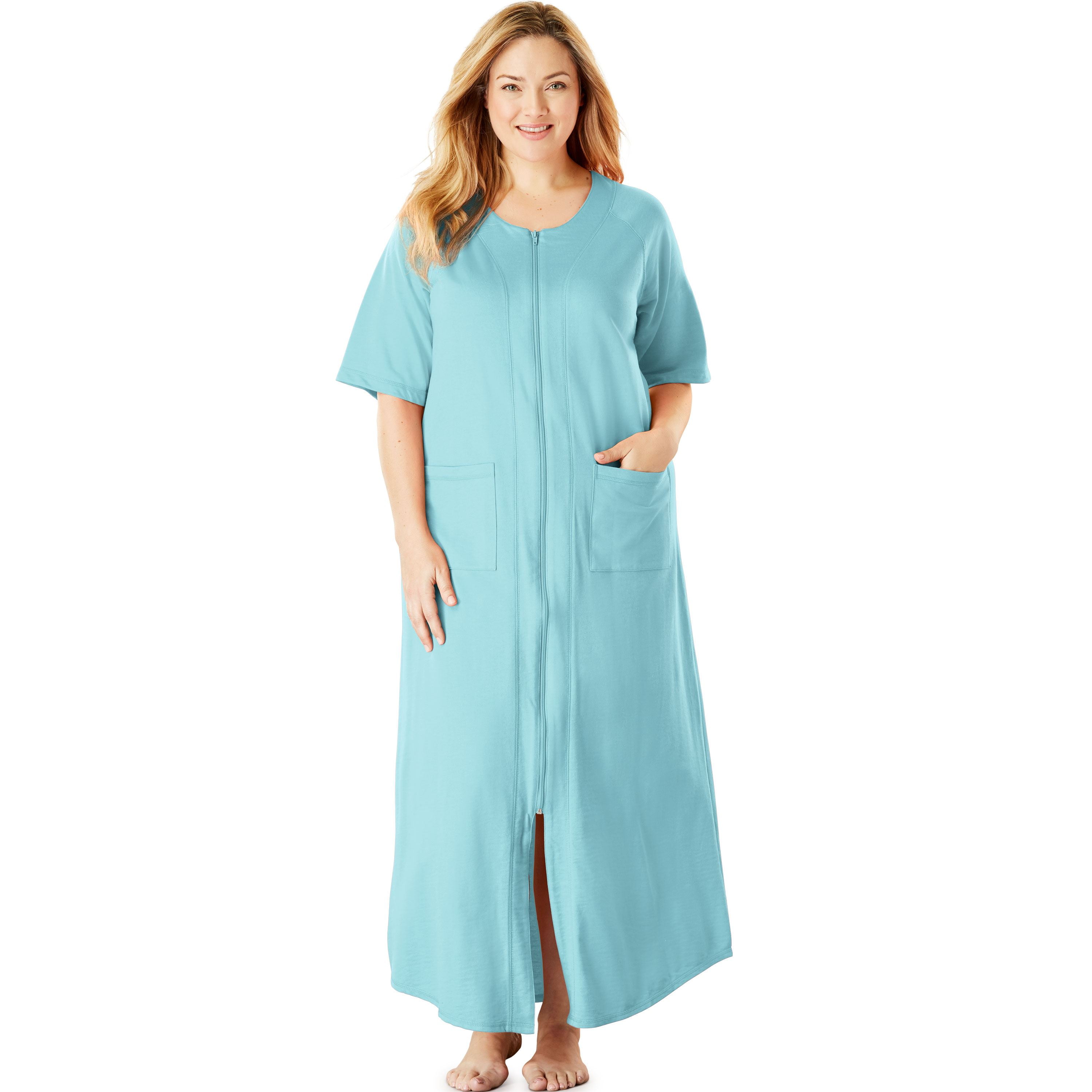 Dreams & Co. Dreams & Co. Plus Size Long French Terry Zipfront Robe