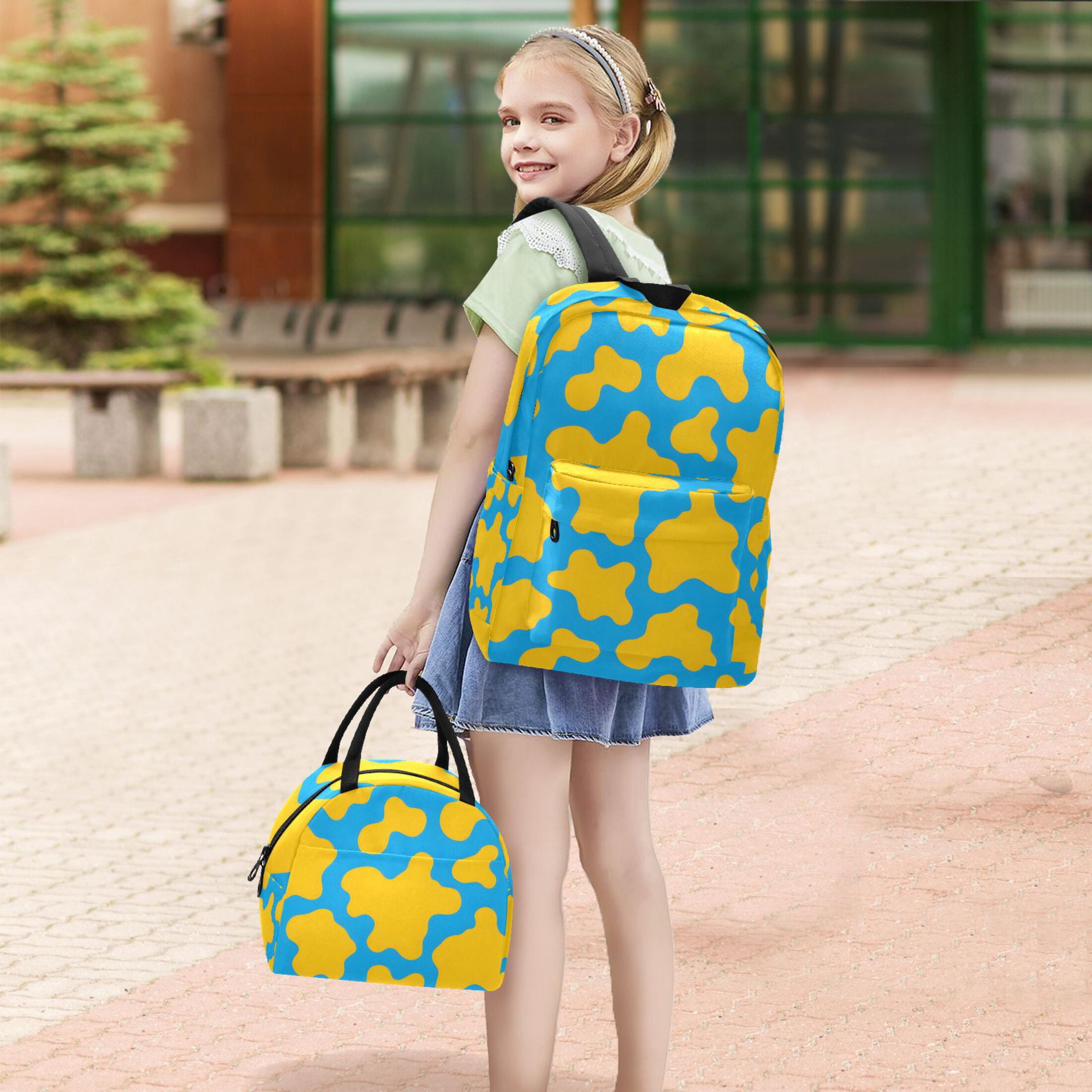 ALAZA Backpack Set Cow Print Elementary School Bags Student BookBag with Lunch Bag