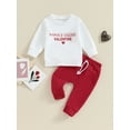 thumbnail image 2 of Bslissey Toddler Baby Boys Valentine's Day Clothes Sets Long Sleeve Letter Heart Print Sweatshirt + Solid Color Pants 2Pcs Casual Outfits for Infant 0-3 Years, 2 of 9