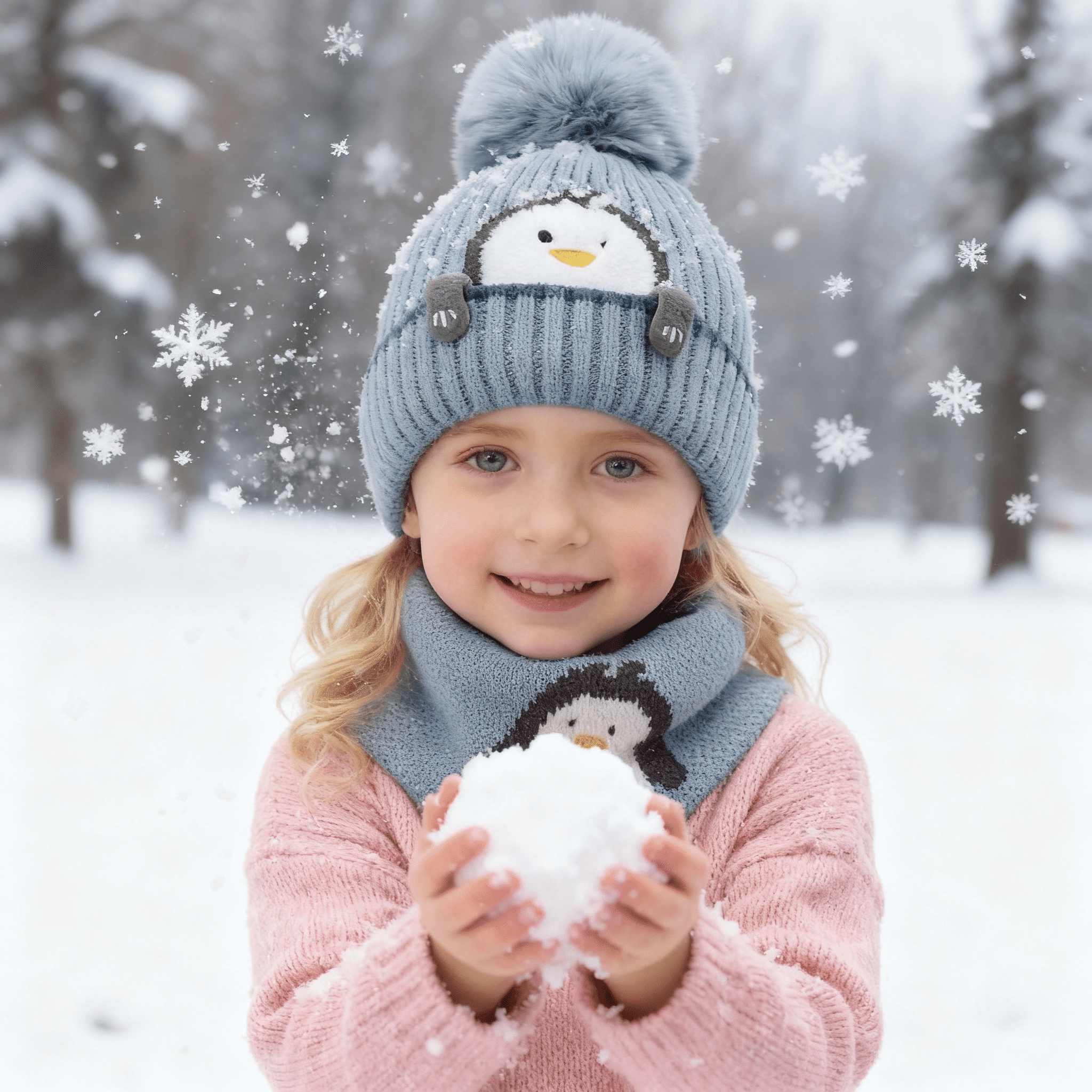 Baby Kids Winter Warm Hats, Infant Toddler Children Pom Pom Beanie Knit Cap Girls Boys-2 Piece