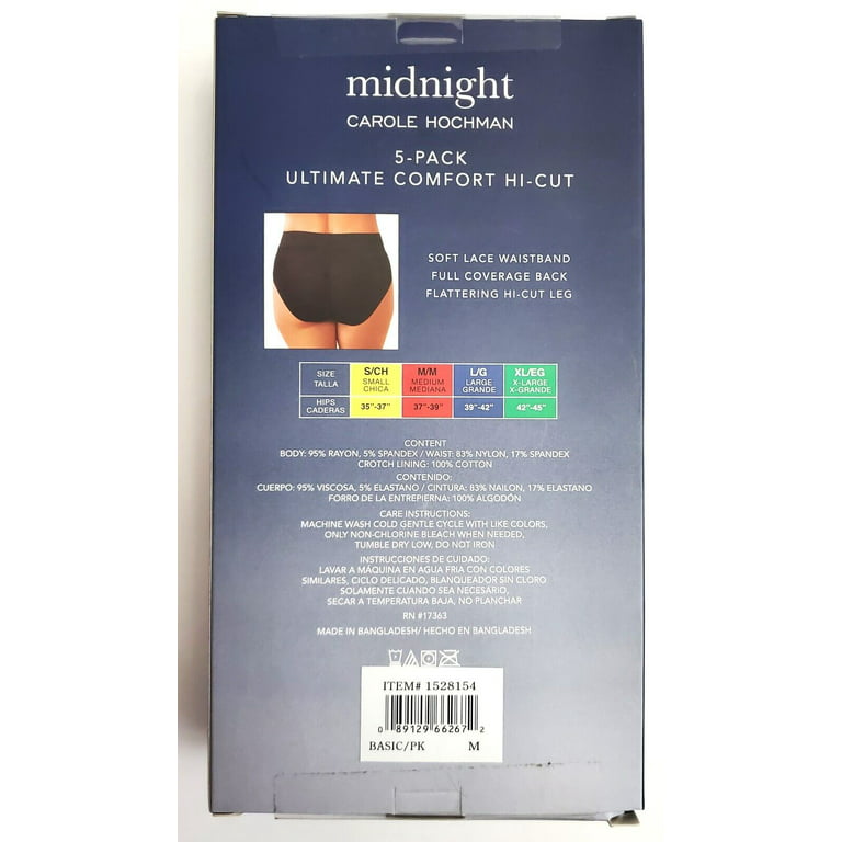 New Carole Hochman Women's Midnight Ultimate Comfort Hi-Cut 5 pack Panties