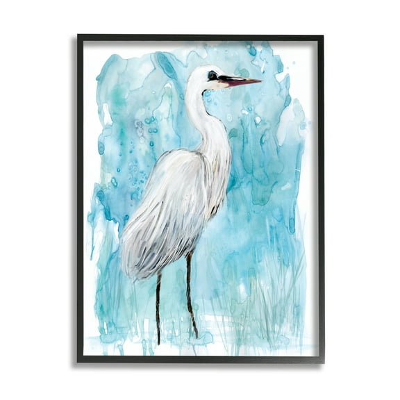 Stupell Industries Crane Bird Still Life Abstract Blue Water Marsh Coastal Painting Black Framed Art Print Wall Art, 11 x 14, Design by Carol Robinson