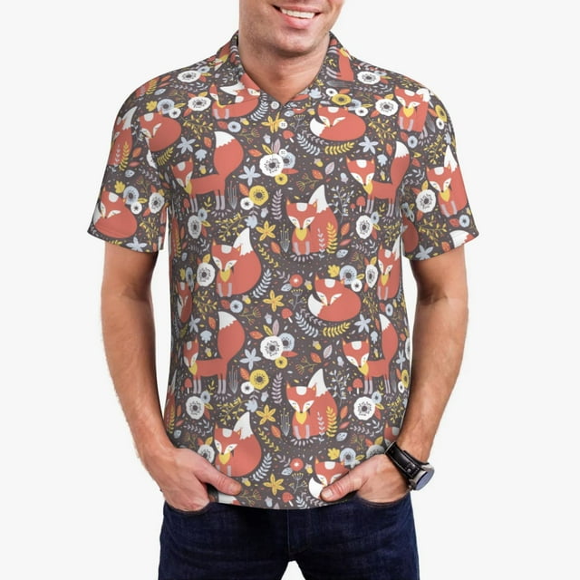 Balery Foxes Camisa Polo de Hombre con Estampado, de Manga Corta y Tejido Medio, Camisa Tipo Golf Polo-4X-Large