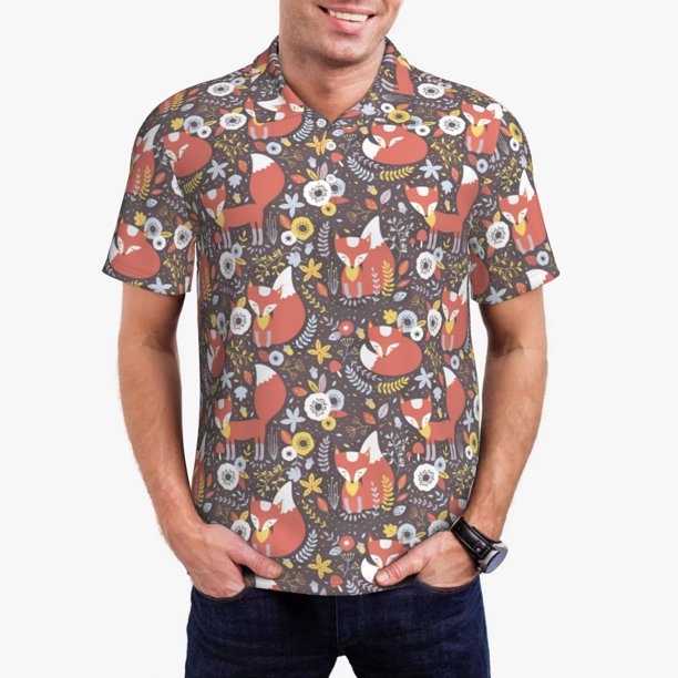 Balery Foxes Camisa Polo de Hombre con Estampado, de Manga Corta y Tejido Medio, Camisa Tipo Golf Polo-Medium