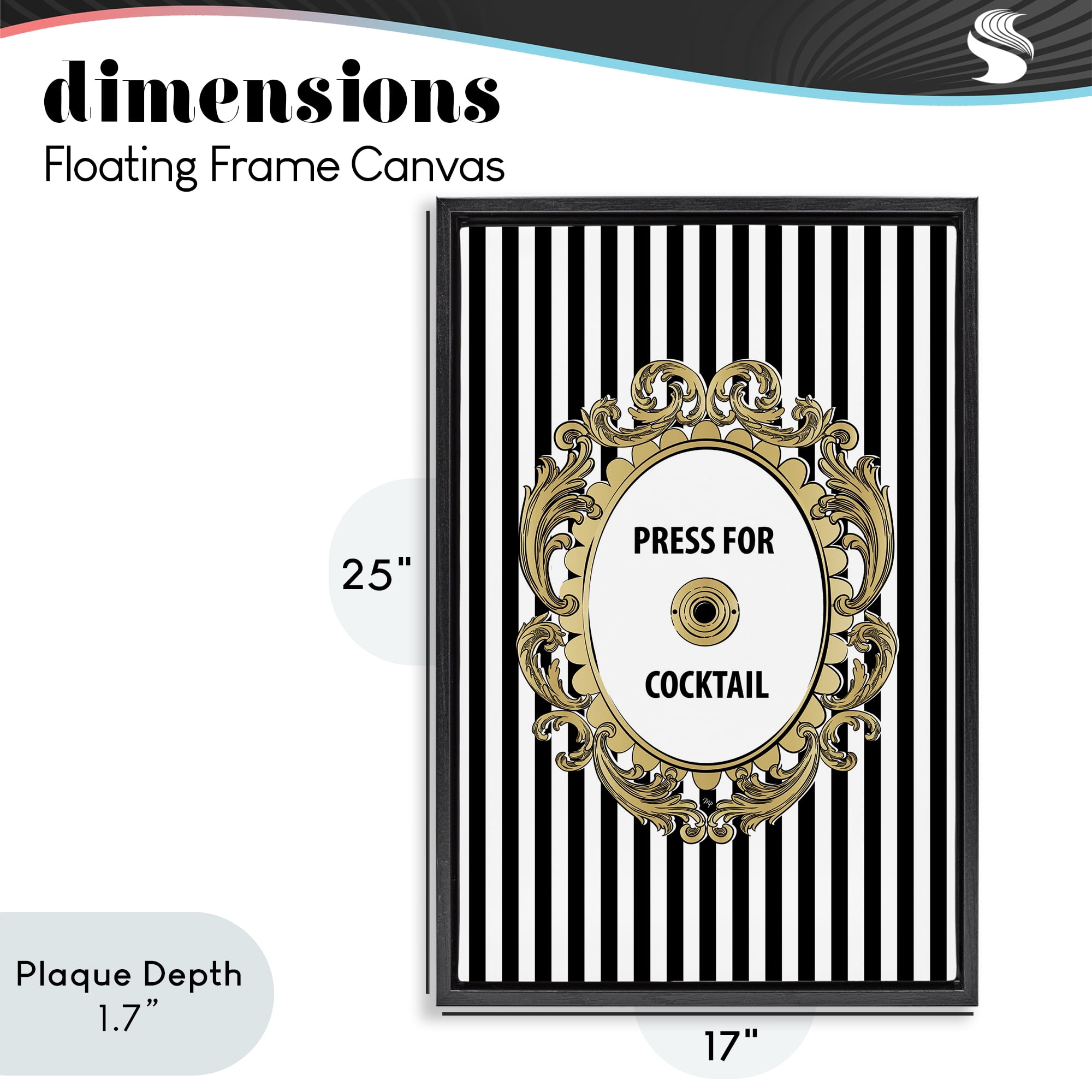 Stupell Industries Press For Cocktail Celebration Black Framed Floater Canvas Wall Art, design by Martina Pavlova