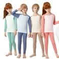 thumbnail image 2 of Chenyin 2-11 Years Girls Boys Long Johns Thermal Underwear 2PCS for Kids Baby Winter Warm Base Layer Set Top Bottom Patchwork Color Sleepwear Loungewear Outfit, 2 of 9