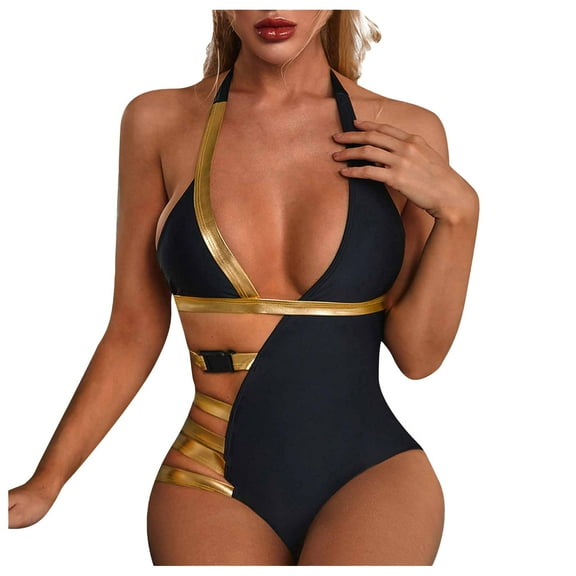 Viikei Bikini Set Swimwear for Women Summer Plus Size 1 Piece Splicing Bandage Integrated High Waist Beach Suit Swimsuit