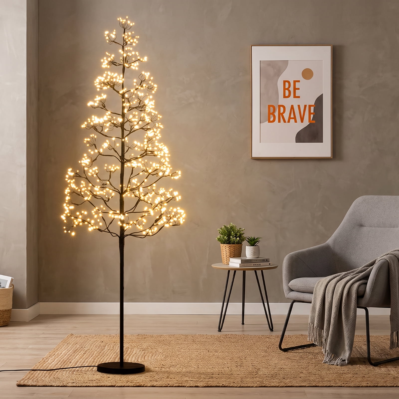 RUIE 5 ft Lighted Alpine Christmas Tree, Pre-Lit Slim Black Cedar Tree with 1000 LED Lights and Weighted Base for Entryway