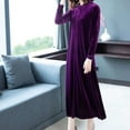 thumbnail image 3 of comerut Women Fall Dress Solid Color Loose Long Sleeves Button Maxi Dress Keep Warm Velvet Plus Size Mom Spring Dress Women Clothes, 3 of 8