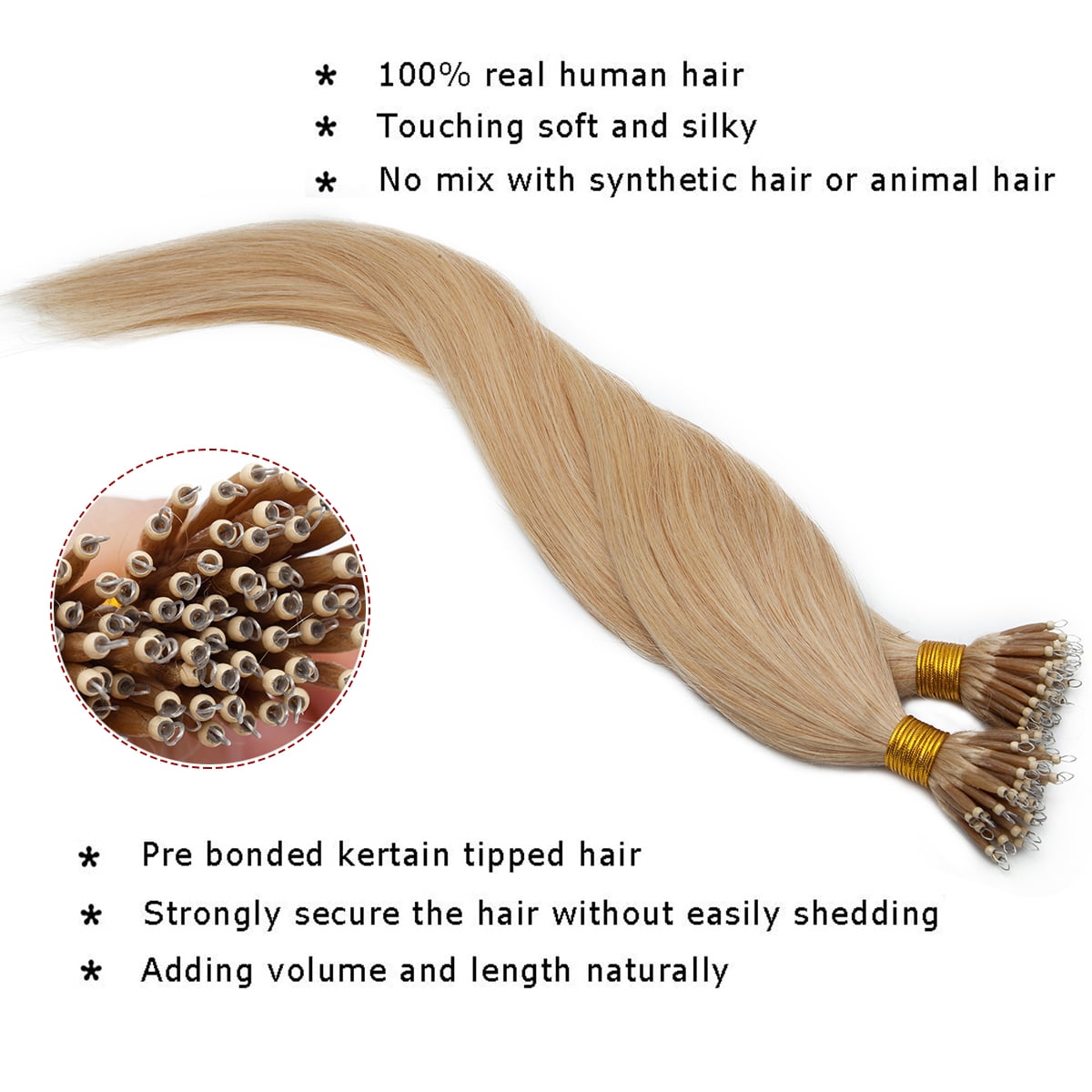 SEGO 100% Remy Human Hair Extensions Micro Loop Hair Extension Nano Micro Bead Ring Thick Hair Piece Clearance