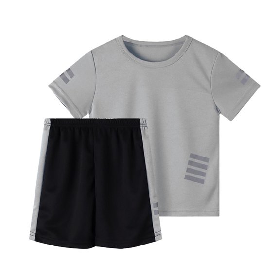 ZACPNCV Boys Active Shorts Set 2 Piece T-shirt and Mesh Shorts Quick-Dry Summer Outfit for Kids Gray 10-12 Years