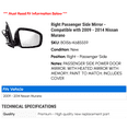 thumbnail image 2 of Right Passenger Side Mirror - Compatible with 2009 - 2014 Nissan Murano 2010 2011 2012 2013, 2 of 2