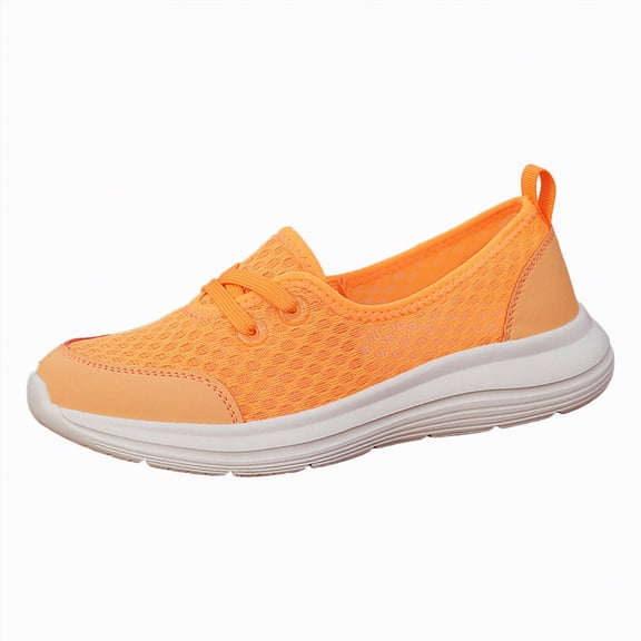 Gvdentm Girls Sneakers Fashionable Colored Thick Sole Mesh Breathable Comfortable Non Lace Up Work Sneakers for Women(Orange,9.5)
