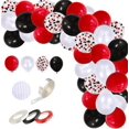 thumbnail image 1 of Kit de arco de guirnalda de globos rojos, negros y blancos para armar uno mismo, 12 o 10 globos de látex con confeti, tira de arco de 4,8 m para circo, barbacoa, cumpleaños., 1 of 5
