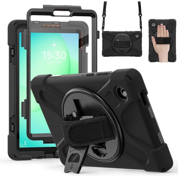 ZenRich Rugged Case for Samsung Galaxy A11 2025 8.7 Inch, Heavy Duty Shockproof Protective Cover with Screen Protector, 360° Rotating Kickstand, Hand Strap & Shoulder Belt