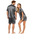 thumbnail image 5 of Couples Pajamas Matching Sets 2 Piece Lounge Set Silk Satin Pajamas Matching Button Down Tops and Shorts Soft Sleepwear S-Xxxxl（Women）, 5 of 8