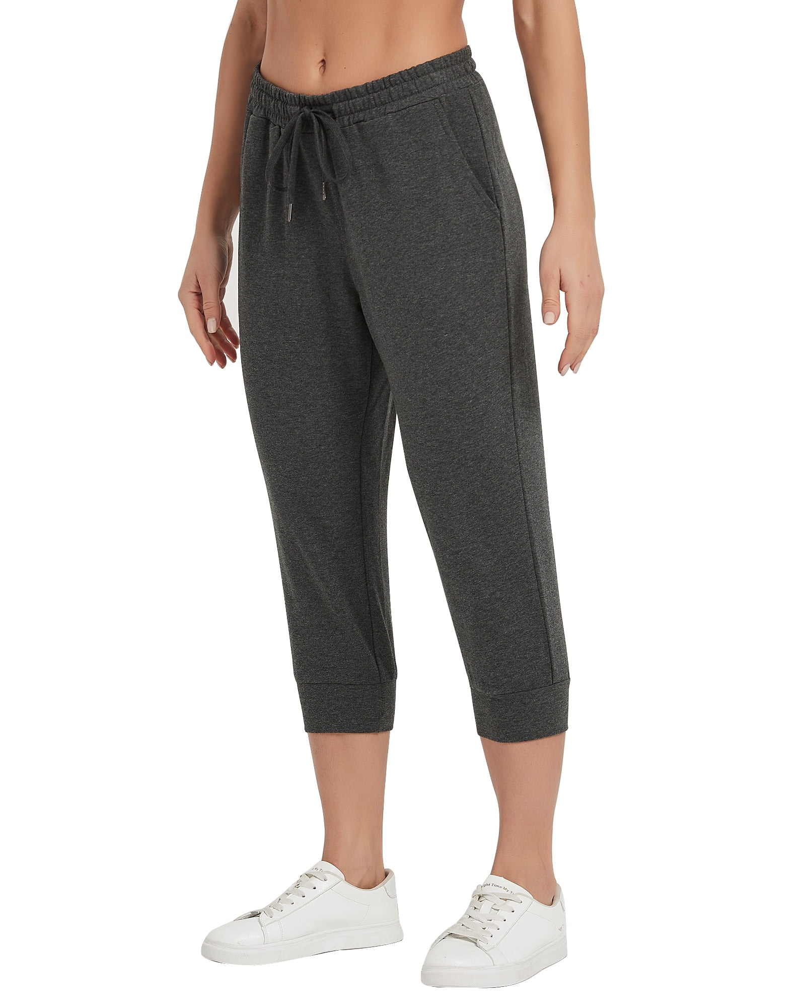 Stelle Women's Cotton Capri Joggers Pants with Side Pockets Workout  Sweatpants,Drawstring Waist Running Yoga Athletic Tapered Casual Pants  Lightweight Lounge Pants 20,XS-XXL Gray 